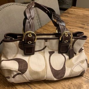 Coach woven fabric leather bag
